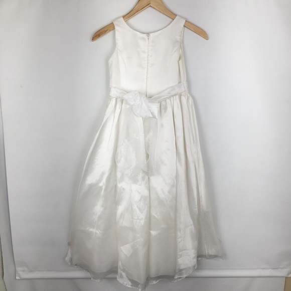 First Communion Dress White Sheer Satin Overlay Tank Pearl Flower Appliqué Sz 10 - Picture 9 of 16